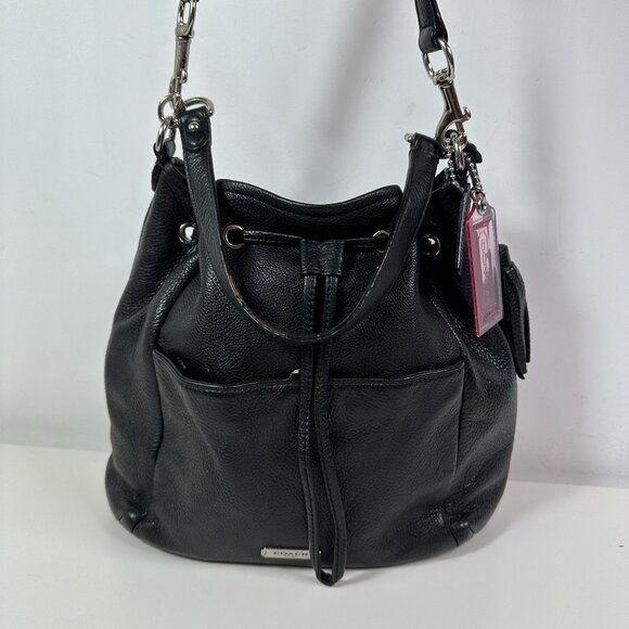 Coach Avery Black Pebble Leather Hobo Drawstring Shoulder Bag 27003 - Picture 1 of 16